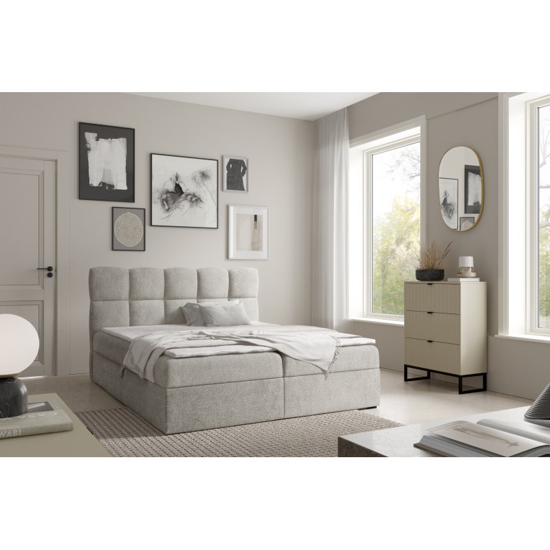 Orivo continental bed with a bedding storage in Coral 85 fabric Orivo continental bed with a bedding storage in Coral 85 fabric