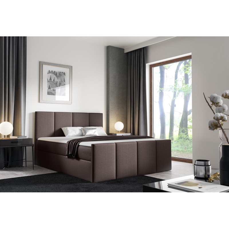 Ulvaro continental bed with bedding storage, fabric Inari 27