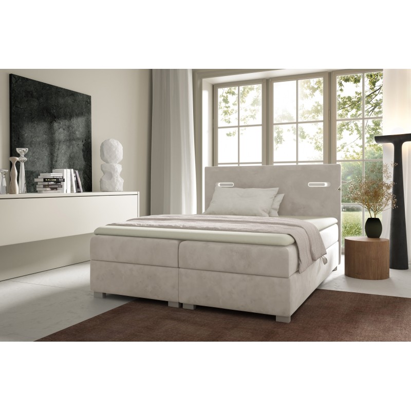 Cavon continental bed with sensory lighting and a bedding container, fabric Fresh 01
