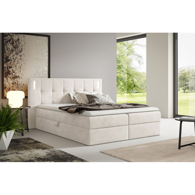 Valdi continental bed with sensor lighting, fabric Fresh 01 Valdi continental bed with sensor lighting, fabric Fresh 01