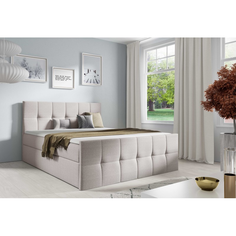 Aurevo continental bed with a storage container for bedding, fabric Inari 22