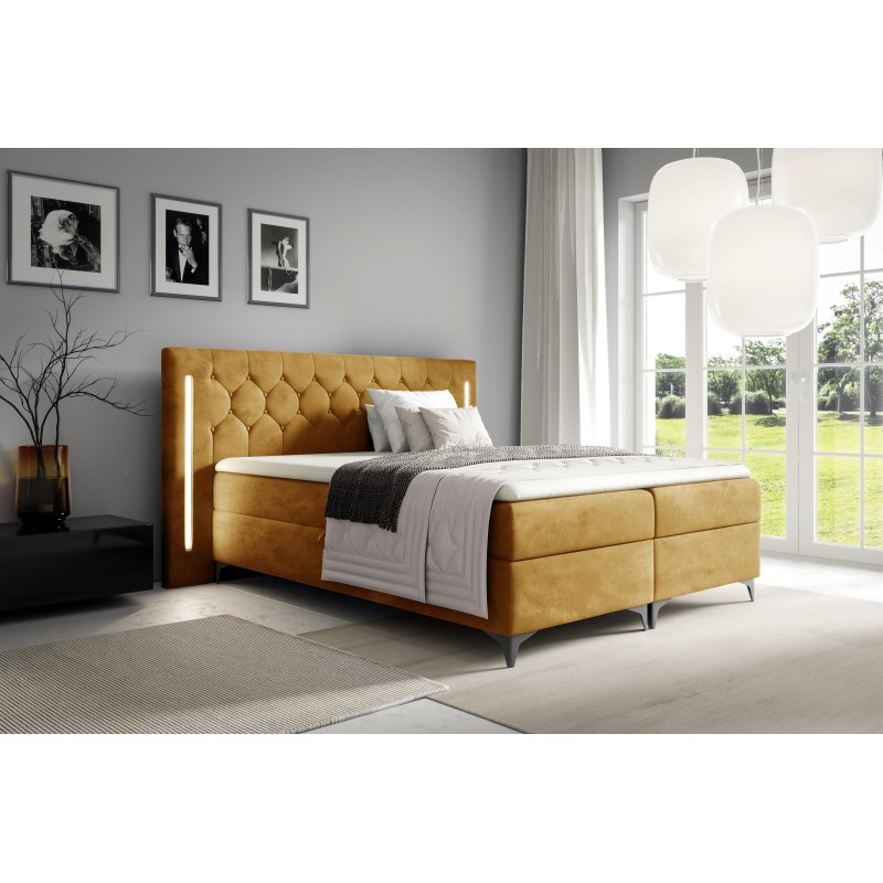 Arius Continental Bed Decorative Quilting with LED Lighting on the Headboard Monolith 48 Fabric