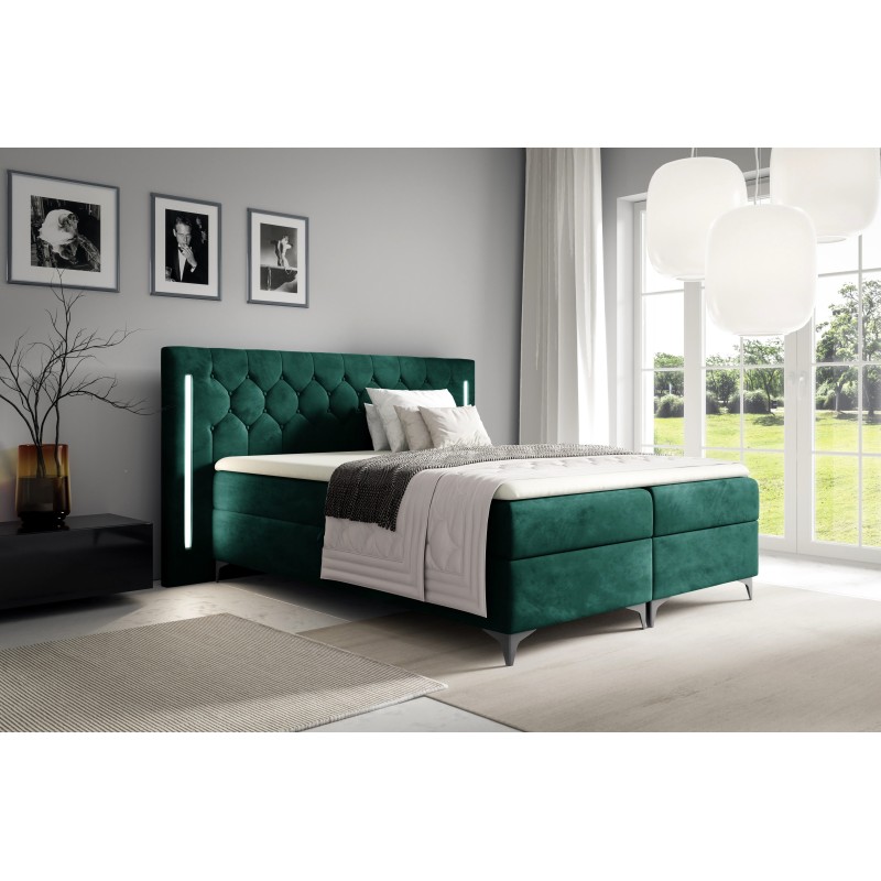 Arius Continental Bed Decorative quilting with LED lighting on the headboard, fabric Monolith 37