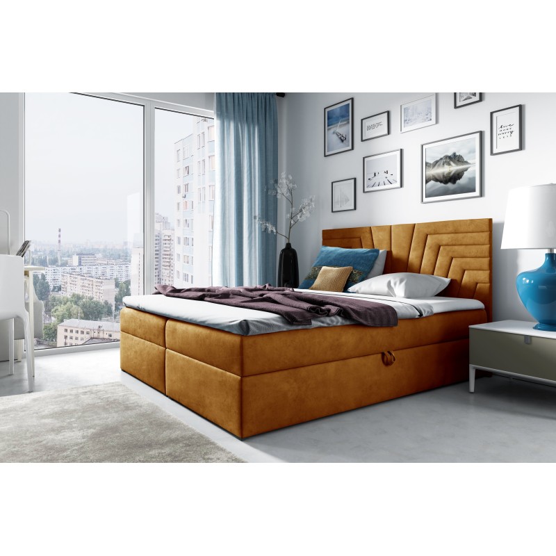 Zendo IV continental bed with a bedding container in Fresh 37 fabric Zendo IV continental bed with a bedding container in Fresh 37 fabric