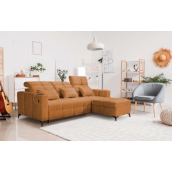 Luxury Zeni Corner Sofa with Sleeping Function in Velvet Fabric, Wave 6 | Your Place for Comfort