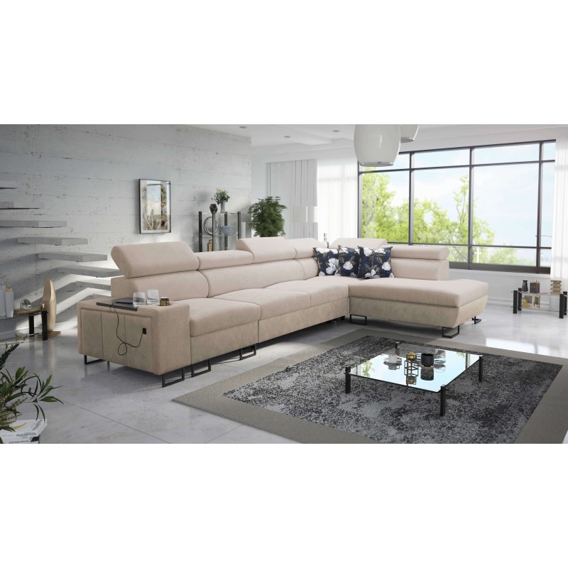 Prestige XI Maxi corner sofa with sleeping function and USB port | Upholstered Corner Sofa, Soft to the touch, Freya 210.04 + Ta