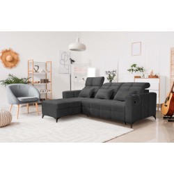 Luxury Zeni Corner Sofa with Sleeping Function in Velvet Fabric, Wave 16 | Your Place for Comfort