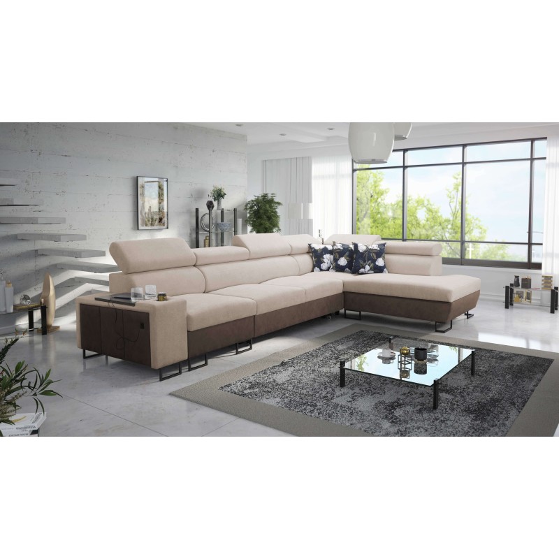 Prestige XI Maxi Corner Sofa with Sleeping Function and USB Port | Upholstered Corner Sofa Soft to the Touch, Freya 210.04 + Tau