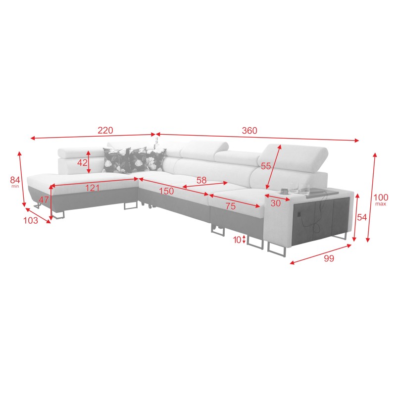 Esquina Prestige XI Maxi con función de cama y puerto USB | Esquina Tapizada Suave al tacto, Freya 210.04 + Tauro 8203 Esquina Prestige XI Maxi con función de cama y puerto USB | Esquina Tapizada Suave al tacto, Freya 210.04 + Tauro 8203
