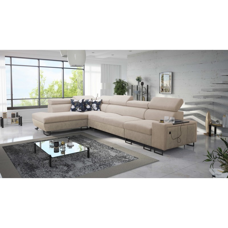 Prestige XI Maxi corner sofa with sleeping function and USB port | Upholstered Corner Sofa, Soft to the touch, Freya 210.04 + Ta