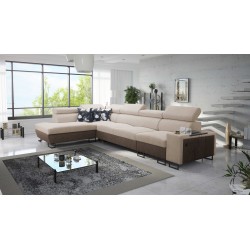Prestige XI Maxi Corner Sofa with Sleeping Function and USB Port | Upholstered Corner Sofa Soft to the Touch, Freya 210.04 + Tau