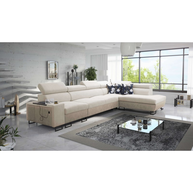 Prestige XI Mini corner sofa with sleeping function and USB port - Soft to the touch, Freya 210.02 + Tauro 8203