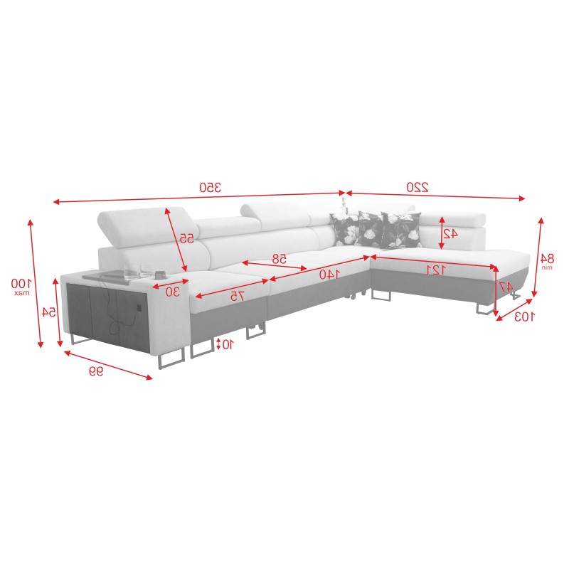 Esquinero Prestige XI Mini con función de cama y puerto USB - Suave al tacto, Freya 210.18 + Tauro 8207 Esquinero Prestige XI Mini con función de cama y puerto USB - Suave al tacto, Freya 210.18 + Tauro 8207