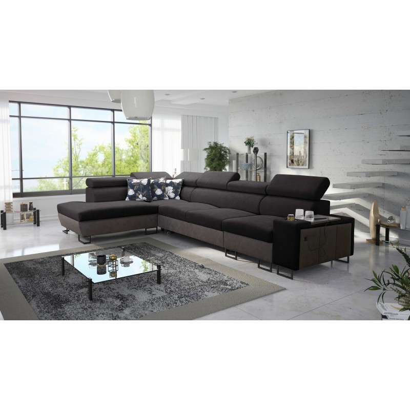 Prestige XI Mini corner sofa with sleeping function and USB port - Soft to the touch, Freya 210.25 + Tauro 8207