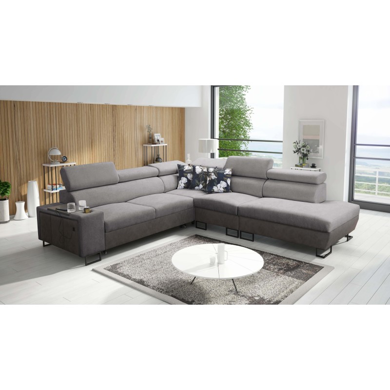 Prestige IX Corner Sofa with Sleeping Function and USB Port - Soft to the Touch, Freya 210.23 + Tauro 8207