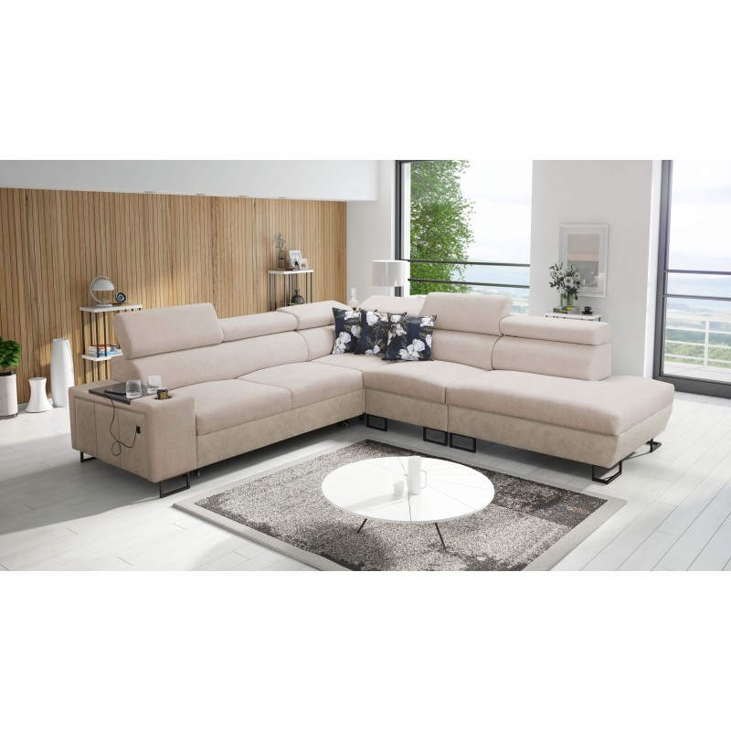 Prestige IX Corner Sofa with Sleeping Function and USB Port - Soft to the Touch, Freya 210.04 + Tauro 8203