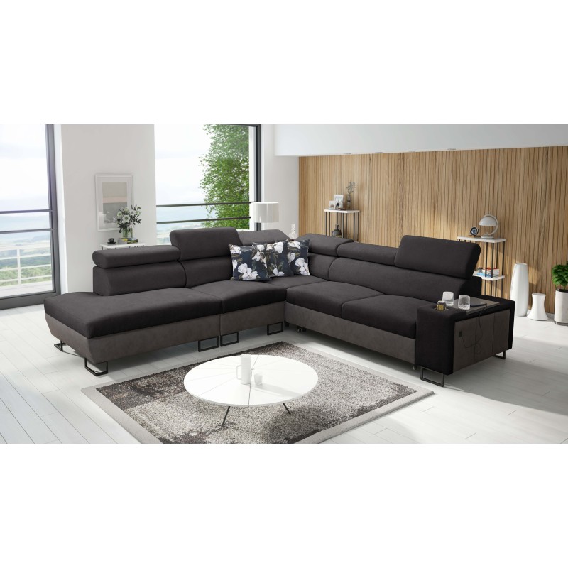 Prestige IX corner sofa with sleeping function and USB port - Soft to the touch, Freya 210.25 + Tauro 8207