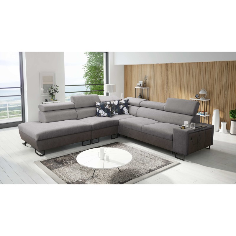 Prestige IX Corner Sofa with Sleeping Function and USB Port - Soft to the Touch, Freya 210.23 + Tauro 8207
