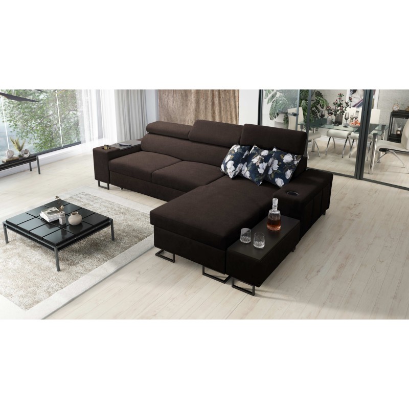 Prestige I Maxi corner sofa with sleeping function and USB port - Plecionka, Sawana 26