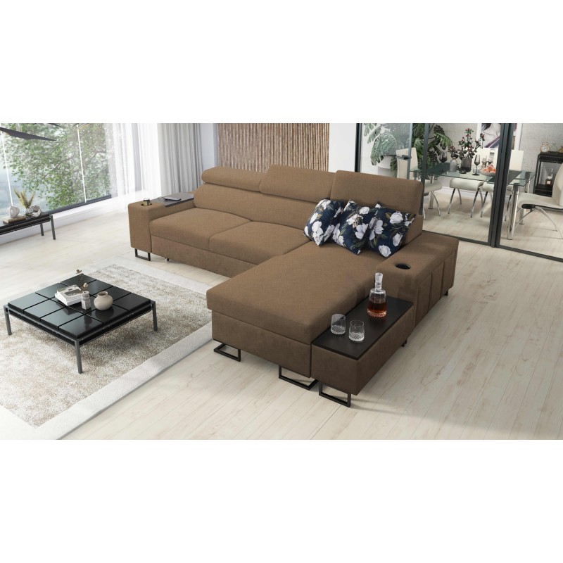 Prestige I Maxi corner sofa with sleeping function and USB port - Plecionka, Sawana 25