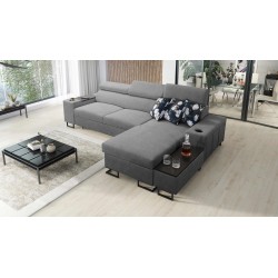 Prestige I Maxi corner sofa with sleeping function and USB port - Woven Fabric, Sawana 21