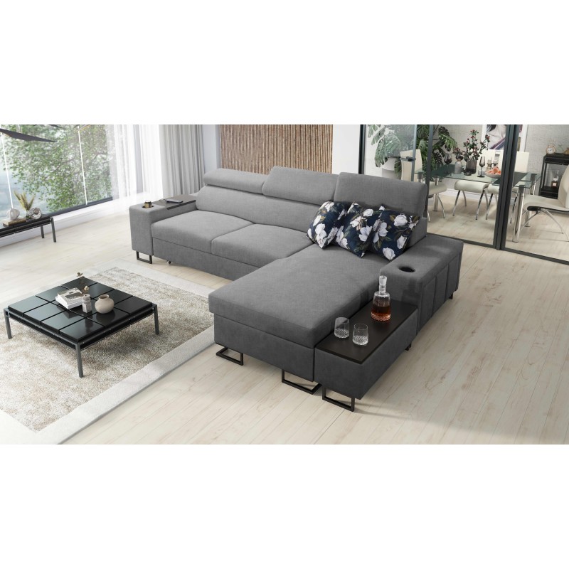 Prestige I Maxi corner sofa with sleeping function and USB port - Woven Fabric, Sawana 21