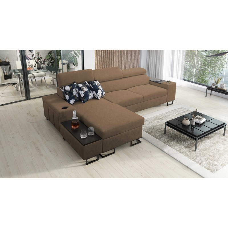 Prestige I Maxi corner sofa with sleeping function and USB port - Plecionka, Sawana 25