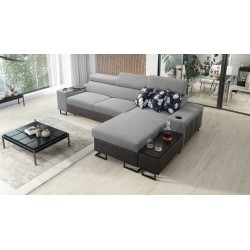 Prestige I Maxi corner sofa with sleeping function and USB port - Soft to the touch, Freya 210.20 + Tauro 8207