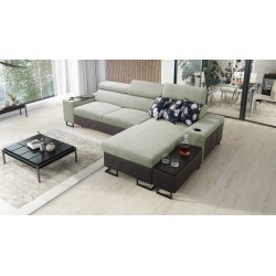 Prestige I Maxi corner sofa with a sleeping function and USB port - Soft to the touch, Freya 210.11 + Tauro 8207