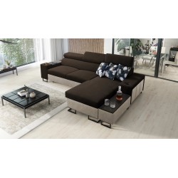 Prestige I Maxi corner sofa with sleeping function and USB port - Soft to the touch, Freya 210.08 + Tauro 8203