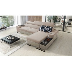Corner Sofa Prestige I Maxi with a sleeping function and USB port - Soft to the touch, Freya 210.04 + Tauro 8203