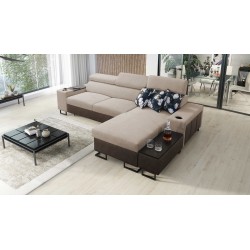 Prestige I Maxi corner sofa with a sleeping function and USB port - Soft to the touch, Freya 210.04 + Tauro 8202