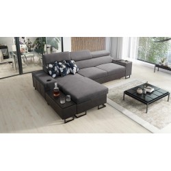 Prestige I Maxi corner sofa with sleeping function and USB port - Soft to the touch, Freya 210.23 + Tauro 8207