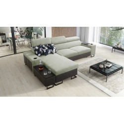 Prestige I Maxi corner sofa with a sleeping function and USB port - Soft to the touch, Freya 210.11 + Tauro 8207
