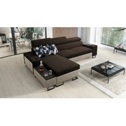 Prestige I Maxi corner sofa with sleeping function and USB port - Soft to the touch, Freya 210.08 + Tauro 8203