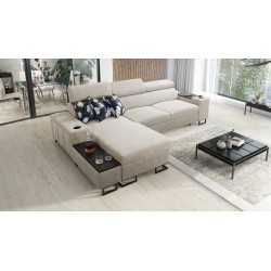 Prestige I Maxi corner sofa with sleeping function and USB port - Soft to touch, Freya 210.02 + Tauro 8203
