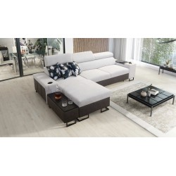 Prestige I Maxi corner sofa with a sleeping function and USB port - Soft to the touch, Freya 210.18 + Tauro 8207