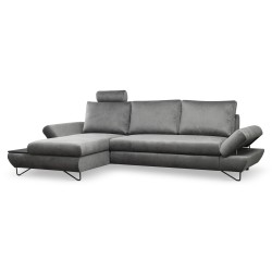 Narożnik LOFT z funkcją spania, regulowane zagłówki i podłokietniki, lewy, 284x96–166x89–104 cm, kolor ciemnoszary