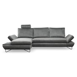Narożnik LOFT z funkcją spania, regulowane zagłówki i podłokietniki, lewy, 284x96–166x89–104 cm, kolor ciemnoszary Narożnik LOFT z funkcją spania, regulowane zagłówki i podłokietniki, lewy, 284x96–166x89–104 cm, kolor ciemnoszary
