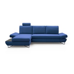 Narożnik LOFT z funkcją spania, regulowane zagłówki i podłokietniki, lewy, 284x96–166x89–104 cm, kolor niebieski Narożnik LOFT z funkcją spania, regulowane zagłówki i podłokietniki, lewy, 284x96–166x89–104 cm, kolor niebieski