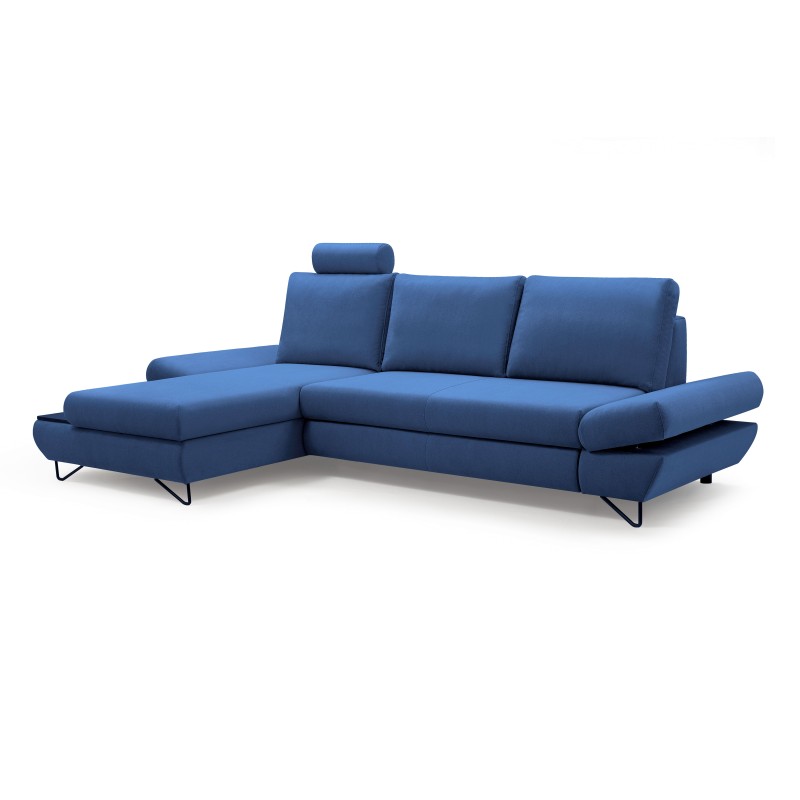 Narożnik LOFT z funkcją spania, regulowane zagłówki i podłokietniki, lewy, 284x96–166x89–104 cm, kolor niebieski Narożnik LOFT z funkcją spania, regulowane zagłówki i podłokietniki, lewy, 284x96–166x89–104 cm, kolor niebieski