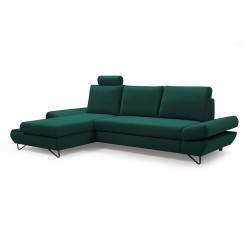 Narożnik LOFT z funkcją spania, regulowane zagłówki i podłokietniki, lewy, 284x96–166x89–104 cm, kolor zielony Narożnik LOFT z funkcją spania, regulowane zagłówki i podłokietniki, lewy, 284x96–166x89–104 cm, kolor zielony
