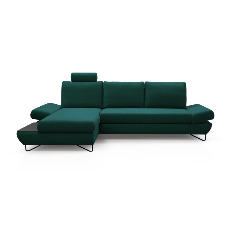 Narożnik LOFT z funkcją spania, regulowane zagłówki i podłokietniki, lewy, 284x96–166x89–104 cm, kolor zielony Narożnik LOFT z funkcją spania, regulowane zagłówki i podłokietniki, lewy, 284x96–166x89–104 cm, kolor zielony