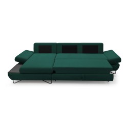 Narożnik LOFT z funkcją spania, regulowane zagłówki i podłokietniki, lewy, 284x96–166x89–104 cm, kolor zielony Narożnik LOFT z funkcją spania, regulowane zagłówki i podłokietniki, lewy, 284x96–166x89–104 cm, kolor zielony