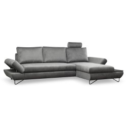 Narożnik LOFT z funkcją spania, regulowane zagłówki i podłokietniki, prawy, 284x96–166x89–104 cm, kolor ciemnoszary