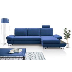 Narożnik LOFT z funkcją spania, regulowane zagłówki i podłokietniki, prawy, 284x96–166x89–104 cm, kolor niebieski