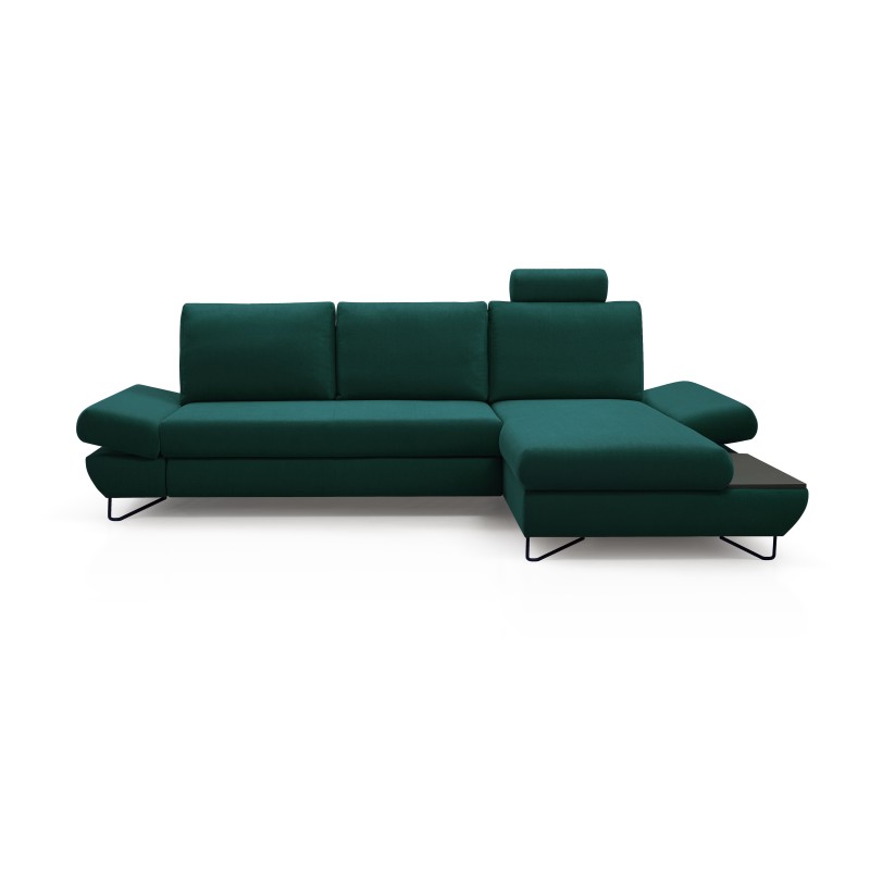 Narożnik LOFT z funkcją spania, regulowane zagłówki i podłokietniki, prawy, 284x96–166x89–104 cm, kolor zielony Narożnik LOFT z funkcją spania, regulowane zagłówki i podłokietniki, prawy, 284x96–166x89–104 cm, kolor zielony