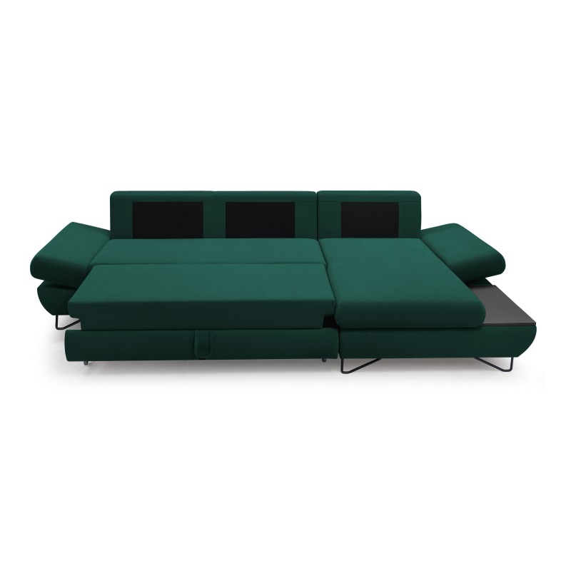 Narożnik LOFT z funkcją spania, regulowane zagłówki i podłokietniki, prawy, 284x96–166x89–104 cm, kolor zielony Narożnik LOFT z funkcją spania, regulowane zagłówki i podłokietniki, prawy, 284x96–166x89–104 cm, kolor zielony