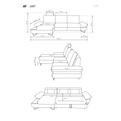 Narożnik LOFT z funkcją spania, regulowane zagłówki i podłokietniki, prawy, 284x96–166x89–104 cm, kolor cappuccino Narożnik LOFT z funkcją spania, regulowane zagłówki i podłokietniki, prawy, 284x96–166x89–104 cm, kolor cappuccino