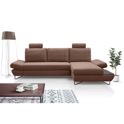 Narożnik LOFT z funkcją spania, regulowane zagłówki i podłokietniki, prawy, 284x96–166x89–104 cm, kolor jasnobrązowy